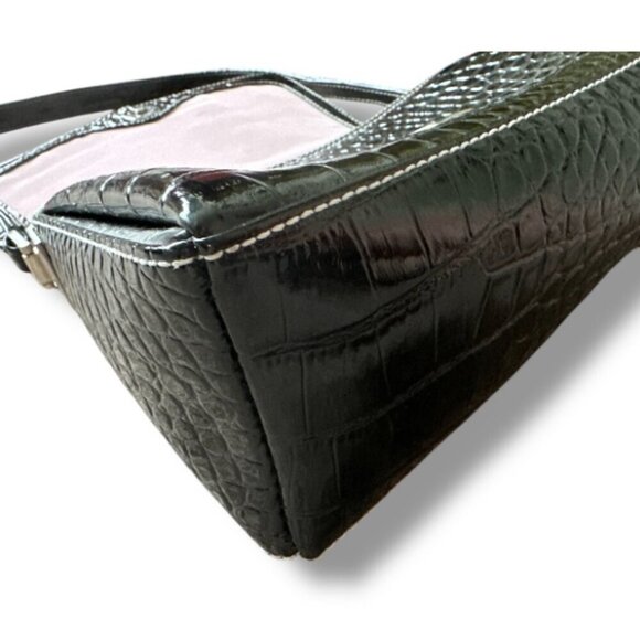 Y2K Liz Claiborne Black Crocodile Embossed Faux Leather Purse Shoulder Bag - Picture 6 of 16